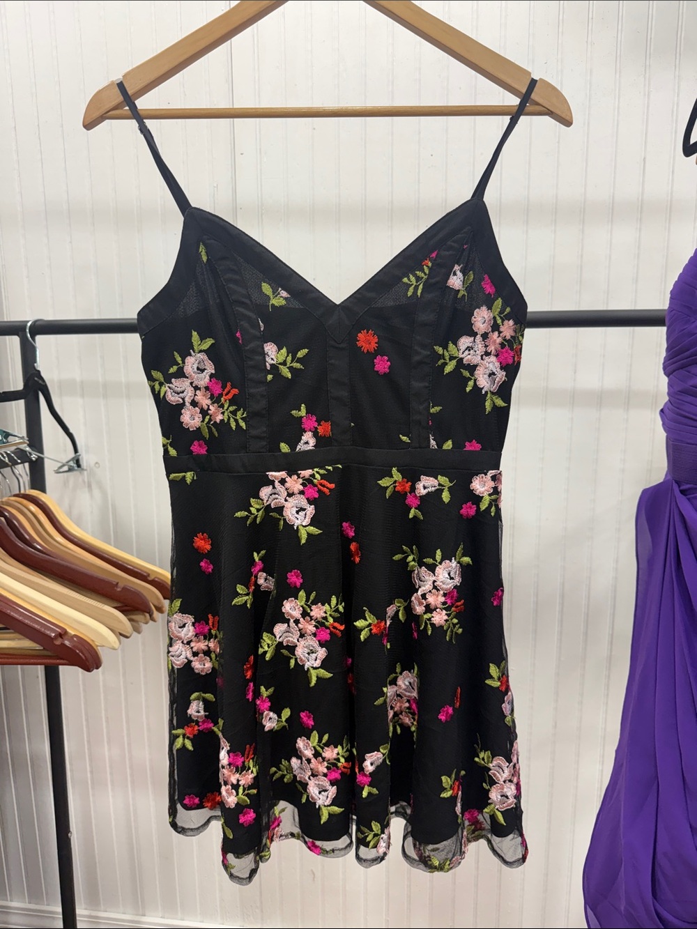 Lulu's Black Floral Embroidered Mini Dress Size Medium
